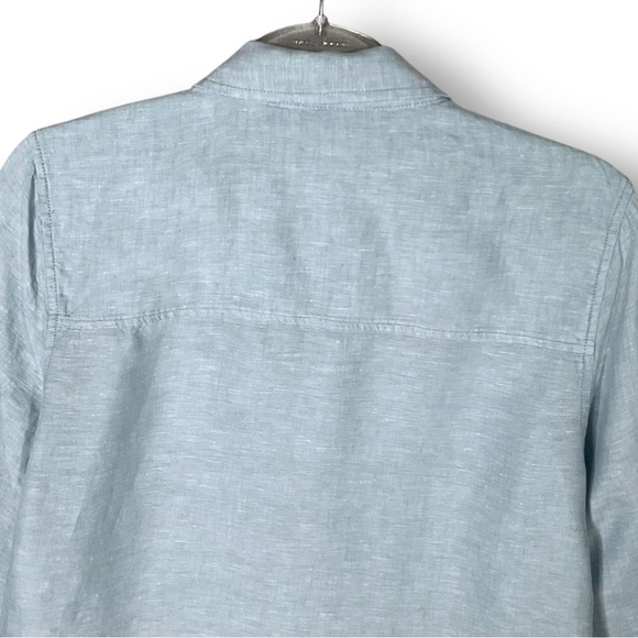 Tahari Linen Tunic Blouse Sz M Button Down Lagenlook Coastal Blue - Picture 6 of 9